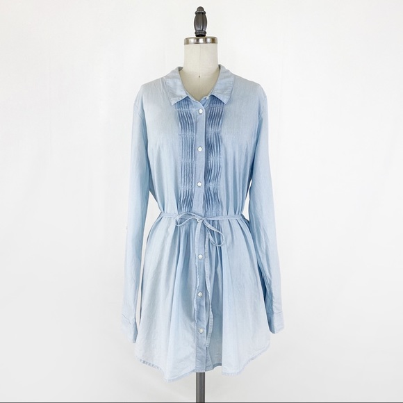 Levi’s Pintuck Chambray Denim Mini   Belted ShirtDress Light Wash - Picture 6 of 11